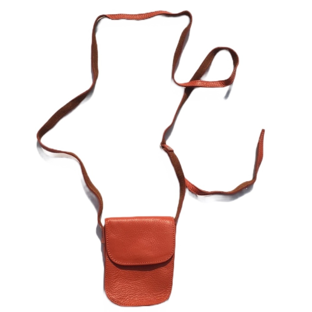 Pebbled Leather Mini Crossbody in Orange